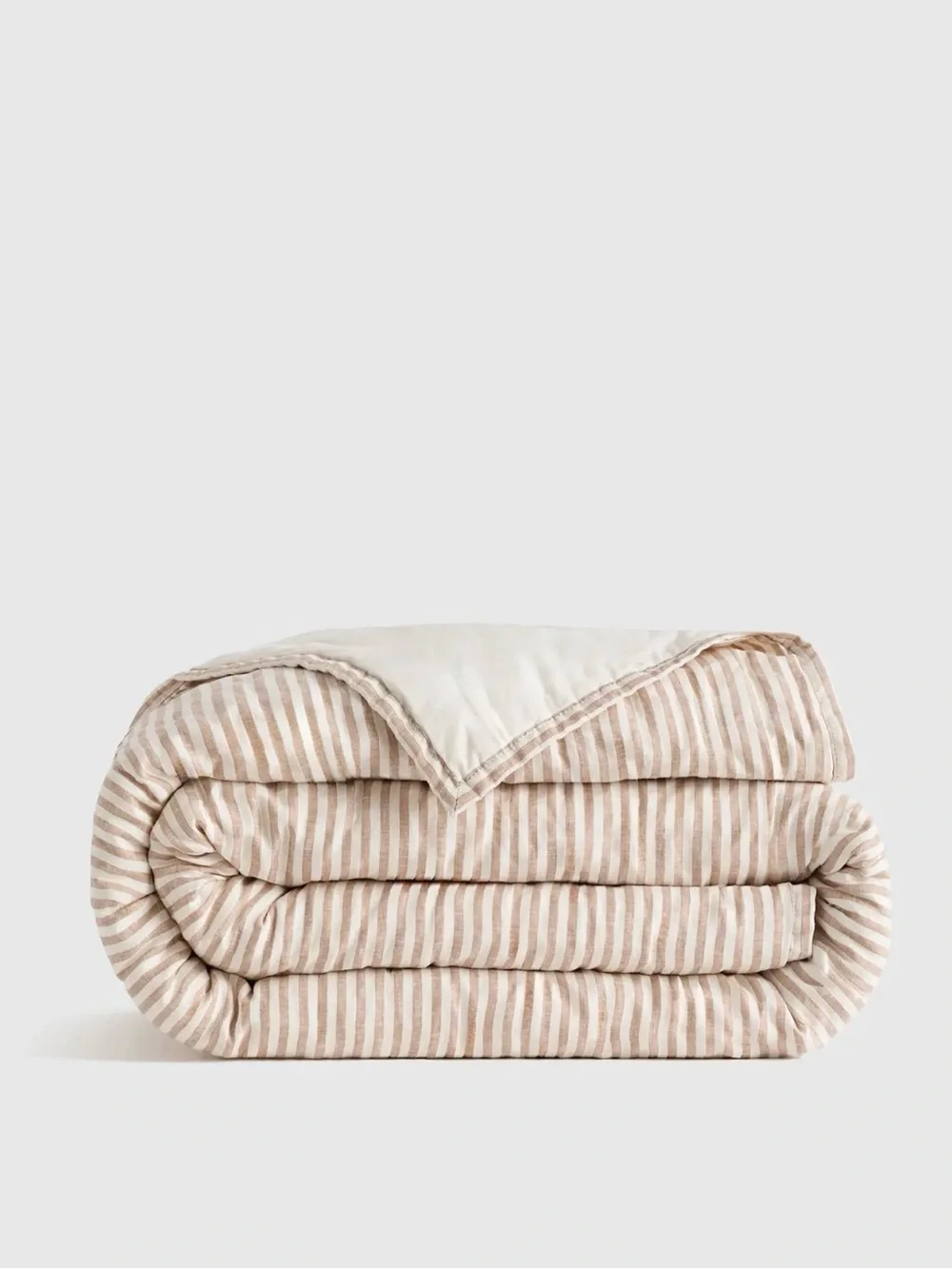 New Latte Full/Queen European Linen Striped Quilt - Retail $170